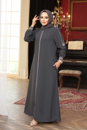 Fermuarlı Füme Tesettür Ferace 26381FU 