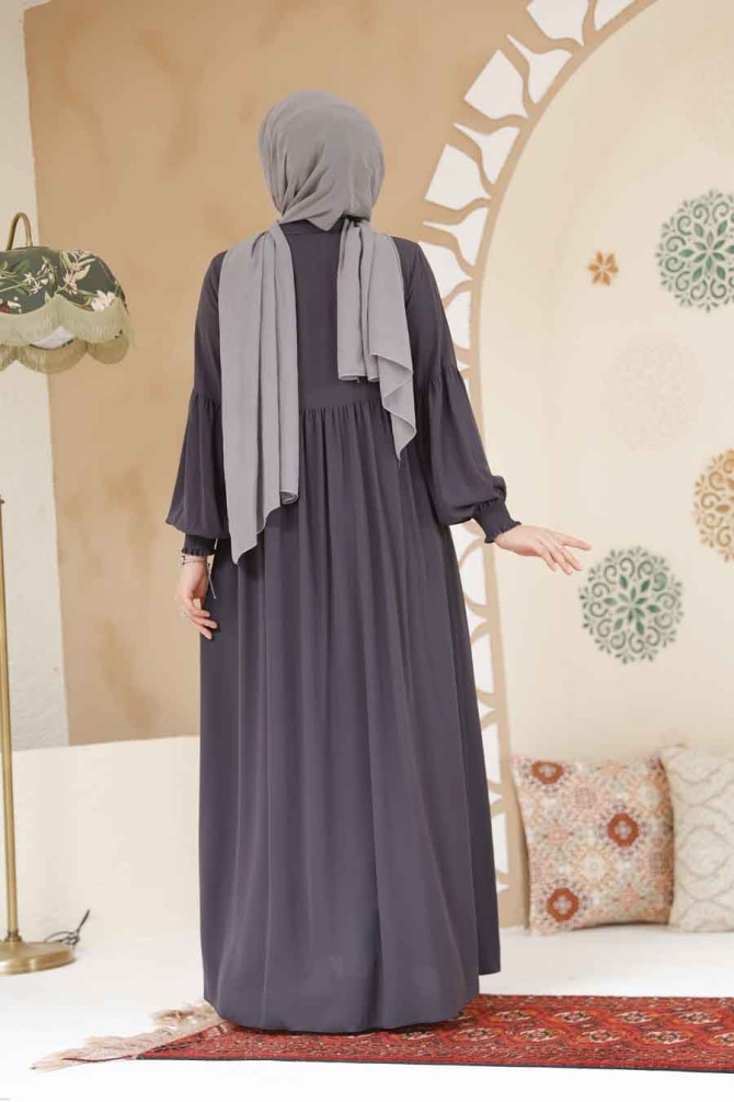 Fermuarlı Füme Tesettür Ferace 45286FU - 5