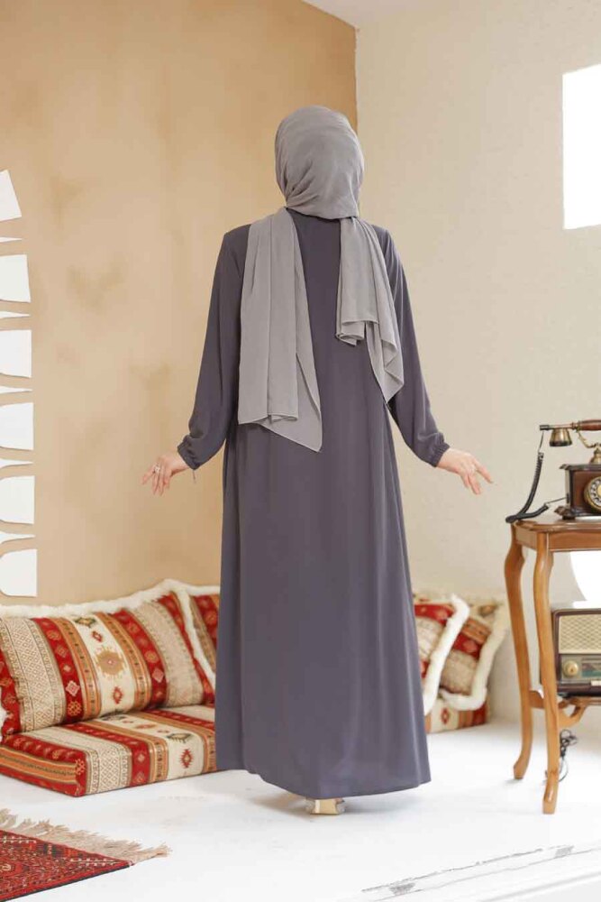 Fermuarlı Füme Tesettür Ferace 45290FU - 5