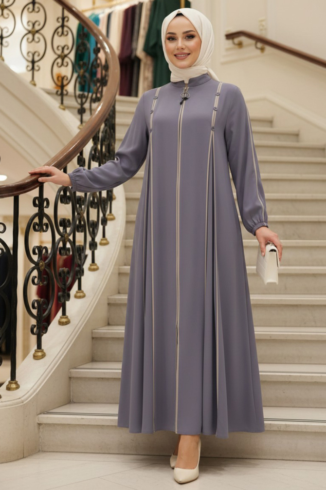 Fermuarlı Füme Tesettür Ferace 45316FU - 1