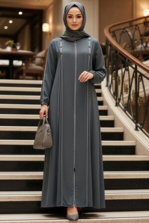 Fermuarlı Füme Tesettür Ferace 45316FU 