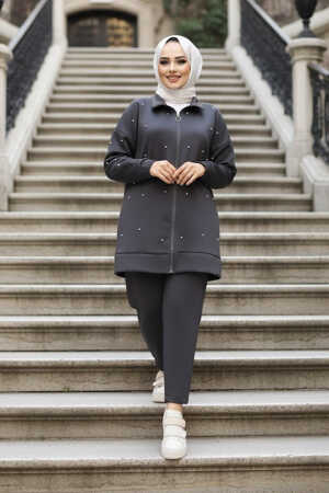 Fermuarlı Füme Tesettür İkili Takım 12401FU - 1