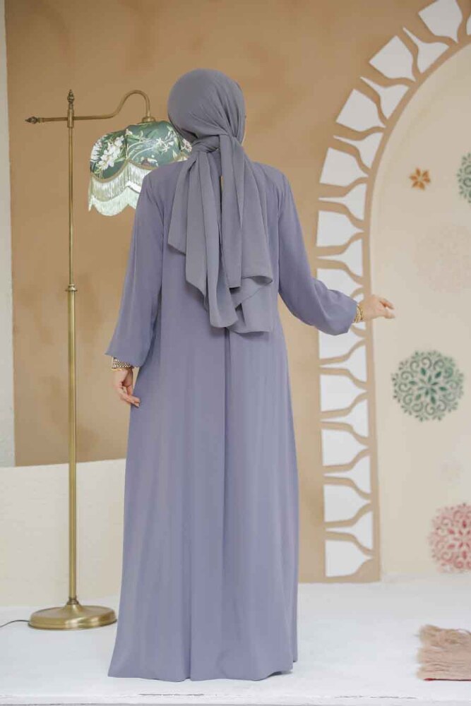 Fermuarlı Gri Tesettür Abaya 45282GR - 3