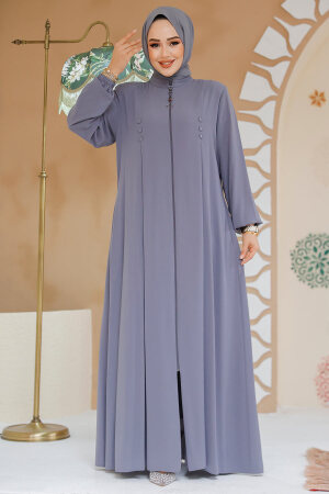 Fermuarlı Gri Tesettür Abaya 45282GR - 1