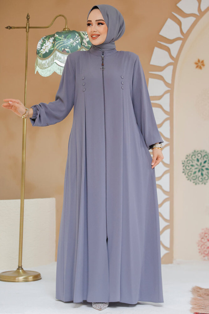 Fermuarlı Gri Tesettür Abaya 45282GR - 2