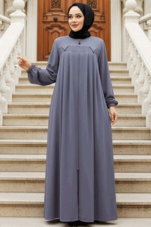 Fermuarlı Gri Tesettür Abaya 45295GR 
