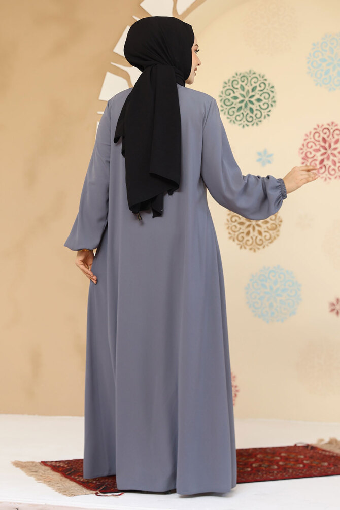 Fermuarlı Gri Tesettür Abaya 45295GR - 3