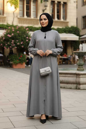 Fermuarlı Gri Tesettür Ferace 26301GR - 1