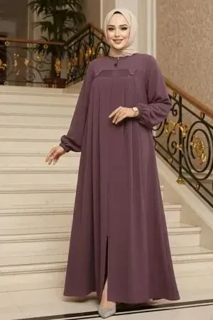 Fermuarlı Gül Kurusu Tesettür Abaya 45295GK 
