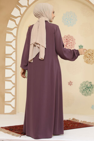 Fermuarlı Gül Kurusu Tesettür Abaya 45295GK - 5