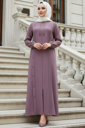 Fermuarlı Gül Kurusu Tesettür Abaya 45309GK - 1