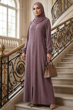 Fermuarlı Gül Kurusu Tesettür Abaya 45317GK - N.S NEVA STYLE