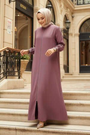 Fermuarlı Gül Kurusu Tesettür Ferace 26381GK 