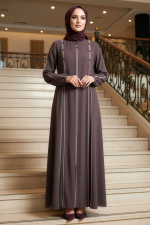 Fermuarlı Gül Kurusu Tesettür Ferace 45316GK - N.S NEVA STYLE