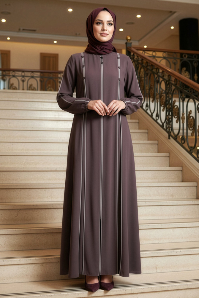 Fermuarlı Gül Kurusu Tesettür Ferace 45316GK - 1