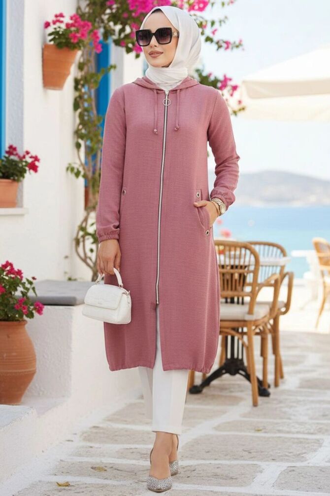 Fermuarlı Gül Kurusu Tesettür Kap 70792GK - NEVA STYLE
