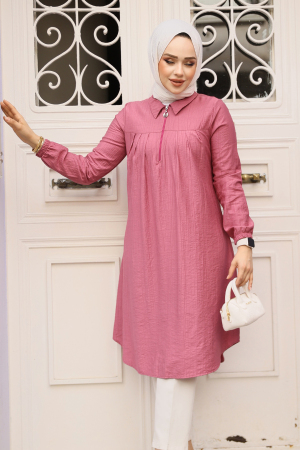 Fermuarlı Gül Kurusu Tesettür Tunik 1467GK 