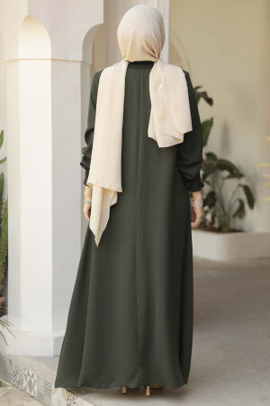 Fermuarlı Haki Tesettür Abaya 26302HK - 4
