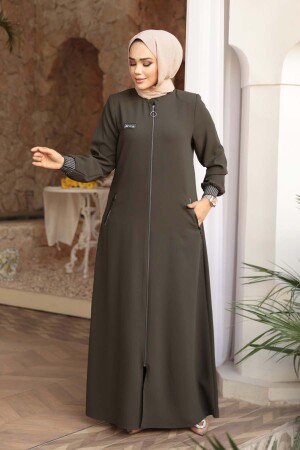 Fermuarlı Haki Tesettür Ferace 26371HK 