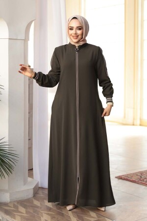 Fermuarlı Haki Tesettür Ferace 26381HK - 2