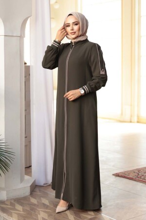 Fermuarlı Haki Tesettür Ferace 26381HK 