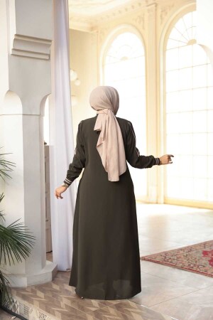 Fermuarlı Haki Tesettür Ferace 26381HK - 4