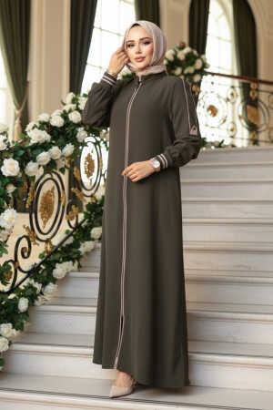 Fermuarlı Haki Tesettür Ferace 26381HK 