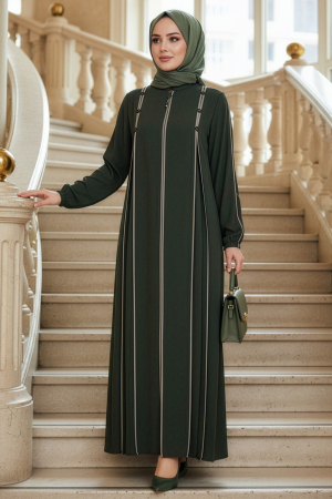 Fermuarlı Haki Tesettür Ferace 45316HK - N.S NEVA STYLE