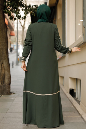 Fermuarlı Haki Tesettür Ferace 62101HK - 3