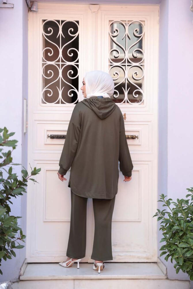 Fermuarlı Haki Tesettür Modal İkili Takım 17461HK - 4