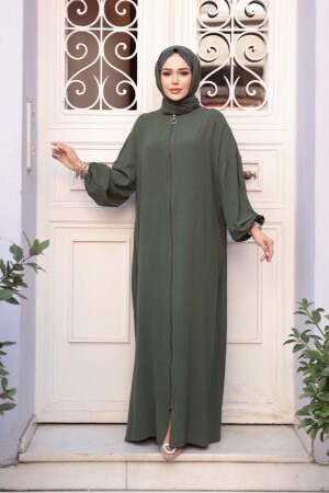 Fermuarlı Haki Tesettür Namaz Elbisesi 73271HK - 2