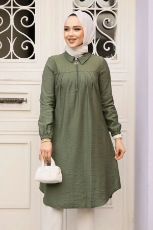 Fermuarlı Haki Tesettür Tunik 1467HK 