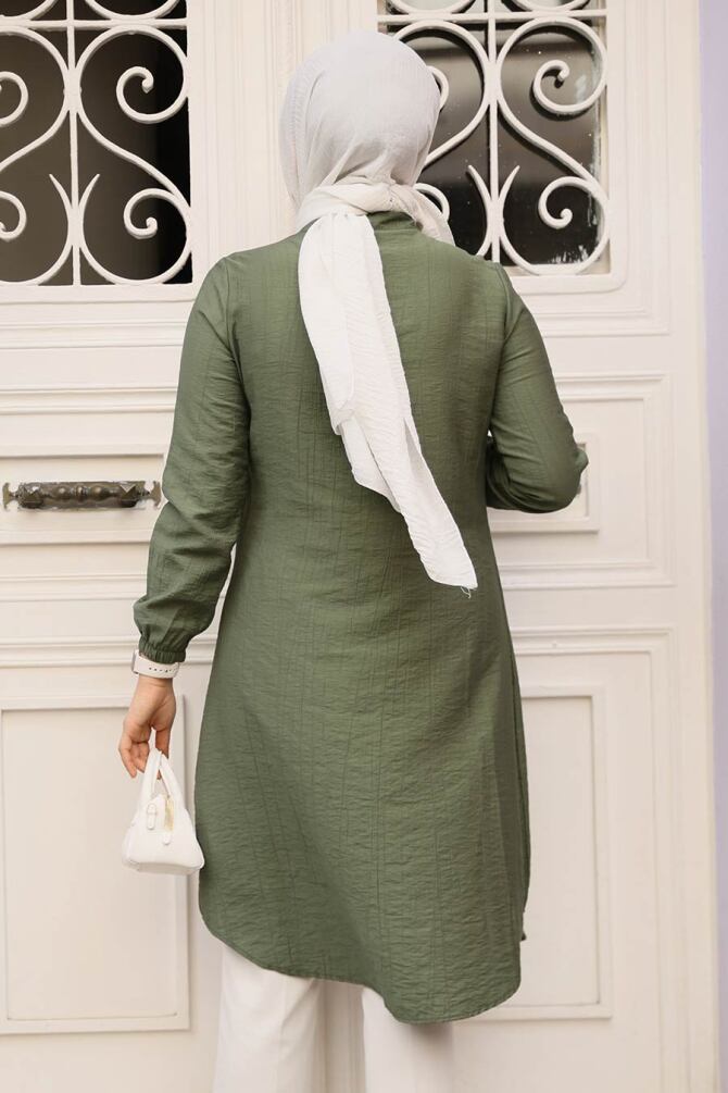 Fermuarlı Haki Tesettür Tunik 1467HK - 3