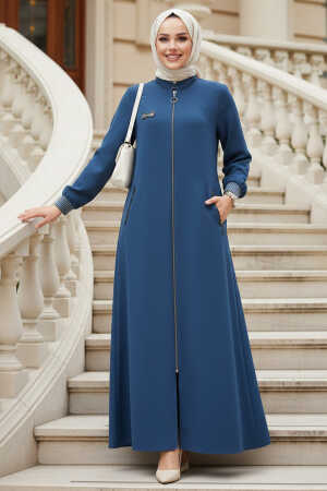 Fermuarlı İndigo Mavisi Tesettür Ferace 26371IM - N.S NEVA STYLE