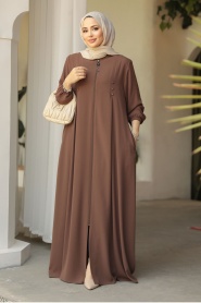 Fermuarlı Kahverengi Tesettür Abaya 45282KH - 1