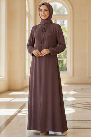 Fermuarlı Kahverengi Tesettür Abaya 45298KH - 1