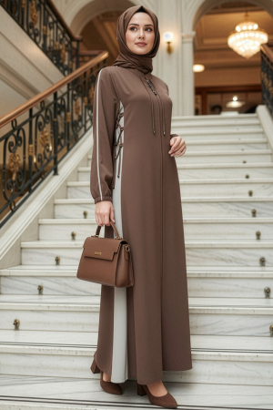 Fermuarlı Kahverengi Tesettür Ferace 45308KH - N.S NEVA STYLE