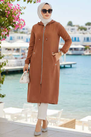 Fermuarlı Kahverengi Tesettür Kap 70792KH - NEVA STYLE
