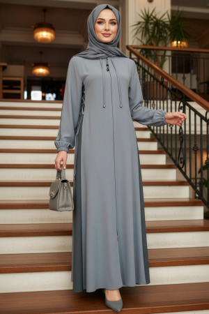 Fermuarlı Koyu Füme Tesettür Ferace 45308KFU - N.S NEVA STYLE