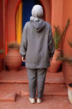 Fermuarlı Koyu Gri Tesettür İkili Takım 10400KGR - 4