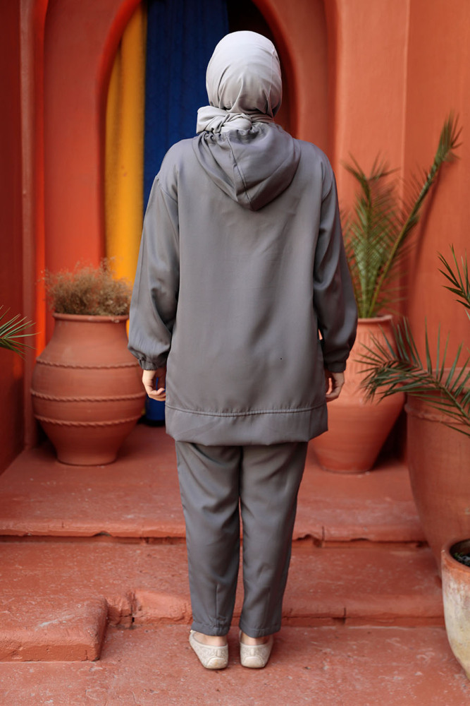 Fermuarlı Koyu Gri Tesettür İkili Takım 10400KGR - 4