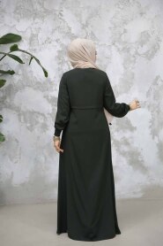 Fermuarlı Koyu Haki Tesettür Abaya 81291KHK - 3