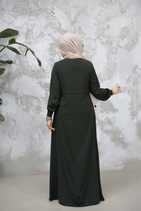 Fermuarlı Koyu Haki Tesettür Abaya 81291KHK - 3