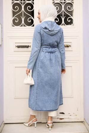 Fermuarlı Koyu Mavi Tesettür Kot Kap 7103KM - 3
