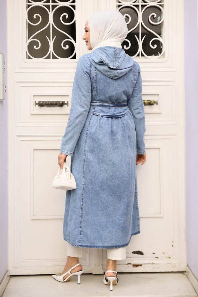 Fermuarlı Koyu Mavi Tesettür Kot Kap 7103KM - 3