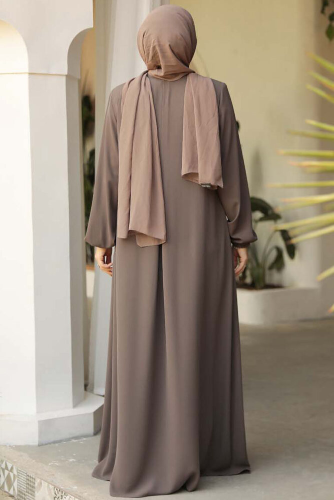 Fermuarlı Koyu Vizon Tesettür Abaya 45282KV - 4