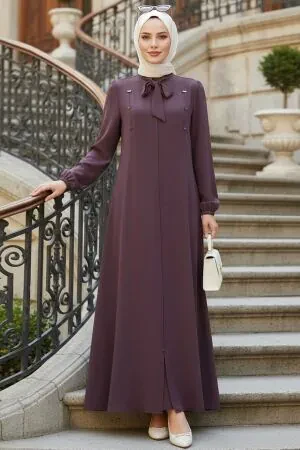 Fermuarlı Koyu Vizon Tesettür Abaya 85102KV - 1