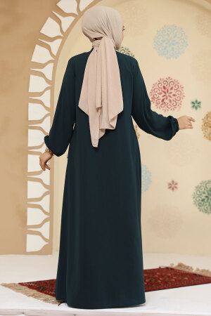 Fermuarlı Koyu Yeşil Tesettür Abaya 45295KY - 5