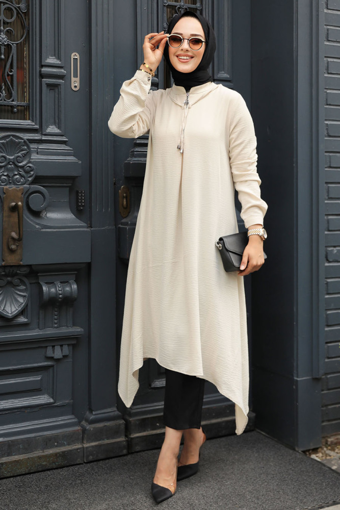 Fermuarlı Krem Tesettür Tunik 479KR - 2