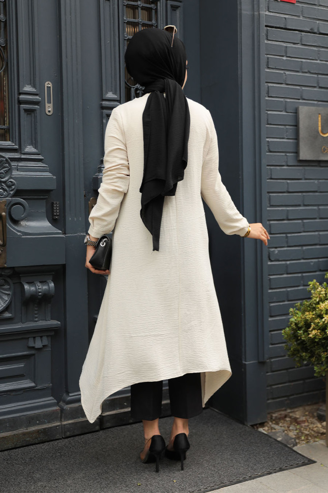 Fermuarlı Krem Tesettür Tunik 479KR - 4